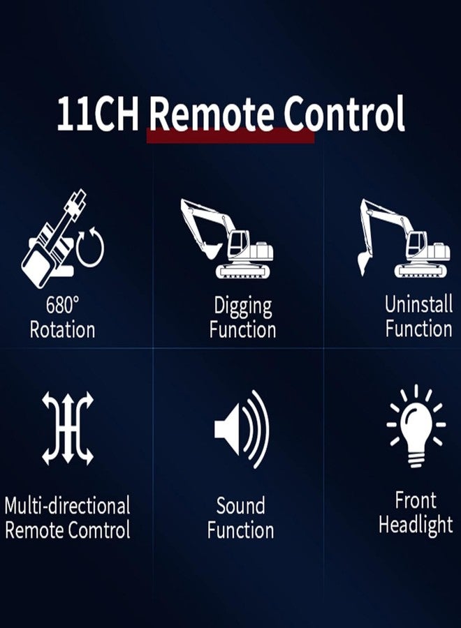 لعبة حفارة JOYJAY تعمل بالتحكم عن بعد بتردد 2.4 جيجاهرتز، بمقياس 1/20، مزودة برافعة تحكم عن بعد و11 قناة، شاحنة بناء، مركبات هندسية، ألعاب تعليمية مع موسيقى وإضاءة للأطفال من الجنسين والصغار. - Image 3